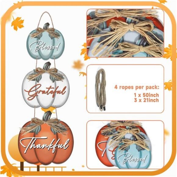 3 Pieces Fall Door Sign Pumpkin Decor Grateful Thankful Blessed Wall Signs - Picture 6 of 8